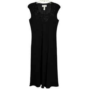 Jones New York Black Beaded Cap Sleeve Midi Dress Le Cirque 12 Evening Formal‎